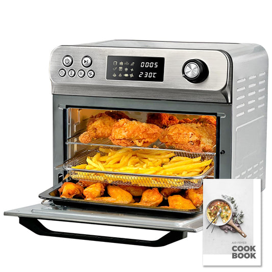 HYSapientia® 24L Air Fryer Oven With Rotisserie Large XXL Digital Knob 1800W 10 in 1 airfryer Countertop Convection Mini Toaster Oven electric and grill, Stainless steel inner, Full Accessory Set