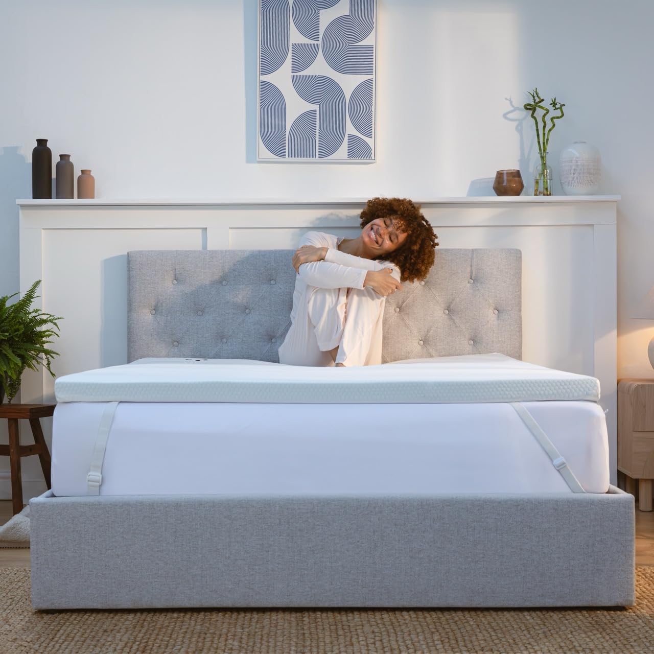 Panda Gel Infused Memory Foam Bamboo Mattress Topper - UK Double | 5cm Thick | Medium Firm Softness | Orthopaedic Neck, Spine, Hip Support | Adjustable Straps | Temperature Control | Long Lasting