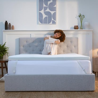 Panda Gel Infused Memory Foam Bamboo Mattress Topper - UK Double | 5cm Thick | Medium Firm Softness | Orthopaedic Neck, Spine, Hip Support | Adjustable Straps | Temperature Control | Long Lasting