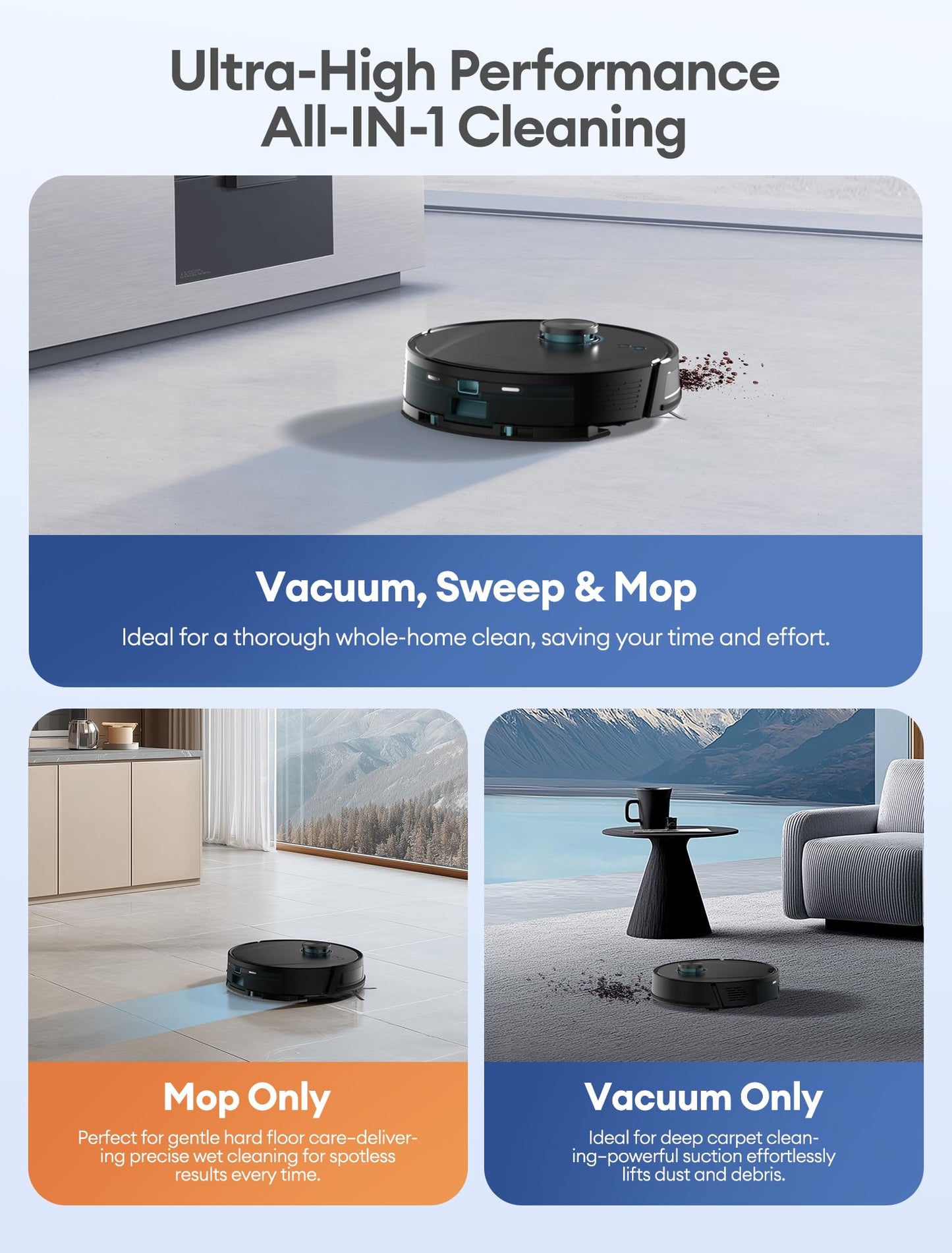 Ultenic Robot Vacuum Cleaner with Mop, Powerful 10000Pa/200 Mins Self-Emptying Robot Vacuum, LiDAR Navigation, 4 in 1 Robotic Vacuum for Pet Hair, Carpet, Hard Floor(T20 Pro+)