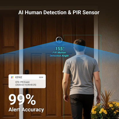 EZVIZ 4K AI Smart Peephole Camera Wireless Door Viewer, Facial Recognition Human Detection, 155° Wide View WDR, Two-Way Talk Weatherproof, 512G Storage No Monthly Fee, Easy Install 14–50mm Doors (EP4)