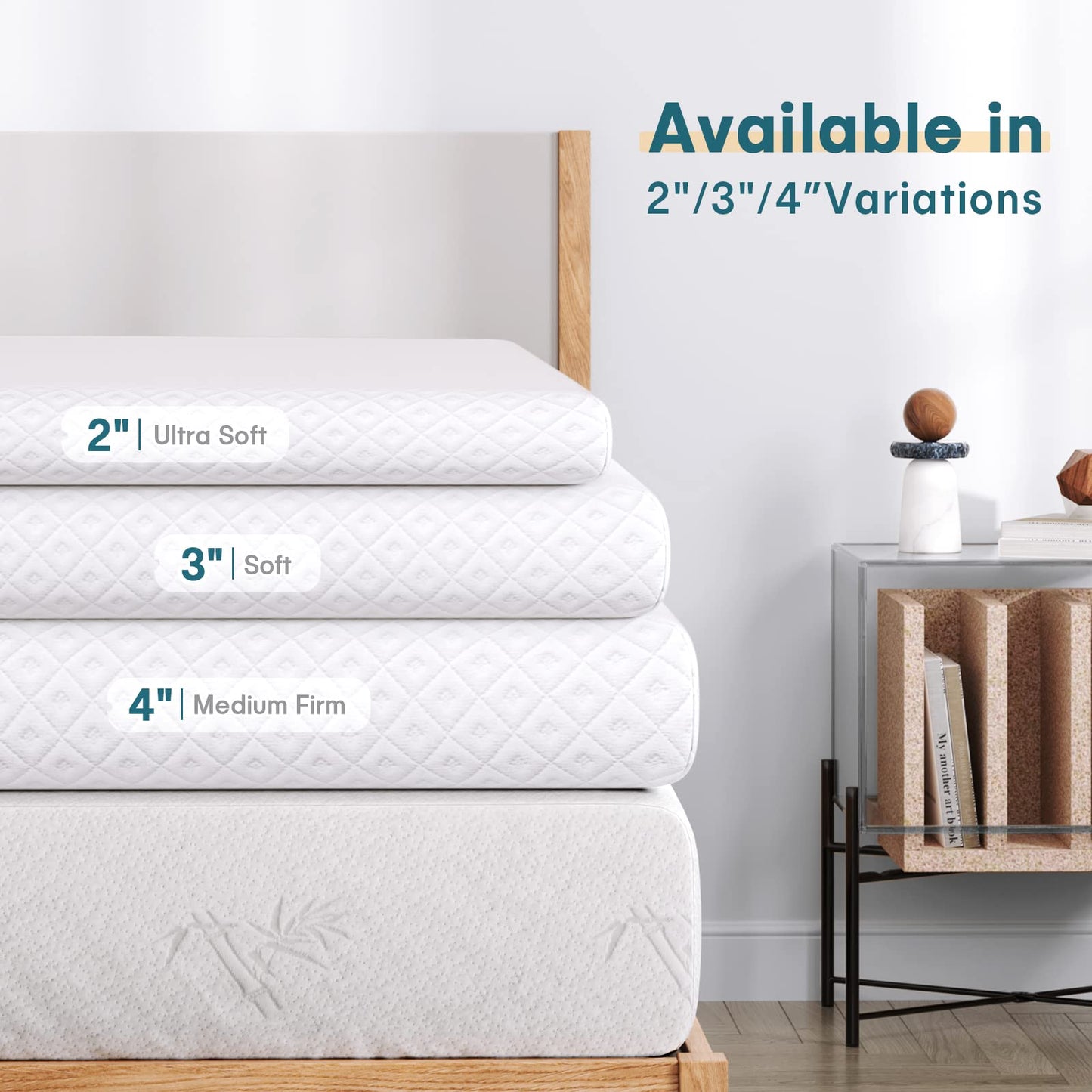 Vesgantti 4 Inch Memory Foam Mattress Topper King Size, Gel & Bamboo Charcoal Infused Bed Topper for Cooling Sleep & Pressure Relieving, with Washable Cover-150 x 200 x 10CM