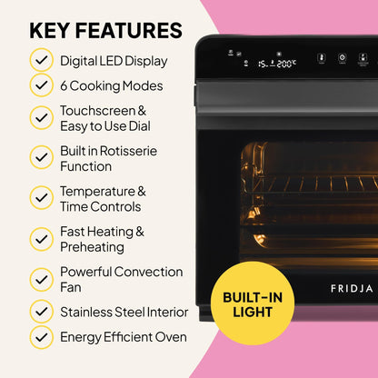 Fridja Super Oven Compact Digital Air Fryer Oven, Intelligent Presets, Powerful Convection Fan, Easy to Clean, Fast and Versatile, Stainless Steel Interior, Easier Cooking