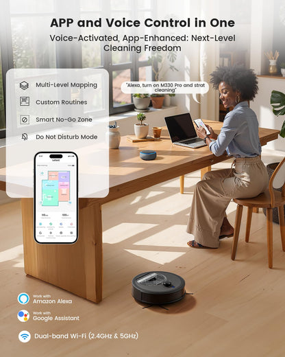 Lefant M330 Pro Robot Vacuum Cleaner with Mop, 5000Pa Suction, dToF Laser Navigation, 190° Obstacle Detection, WiFi 2.4G/5G, App/Alexa Voice Control, 150 Mins Runtime