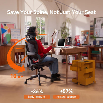 SIHOO B100 Ergonomic Office Chair, Comfy Desk Chair with Adaptive Dynamic Lumbar Support, Computer Chair with Extra Wide Headrest, Flip-Up Armrests, 90-135° Tilt Lock and Breathable Mesh Cushion