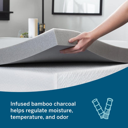 LUCID 7.5 cm Bamboo Charcoal Memory Foam Mattress Topper - Activated Charcoal - Breathable Mattress Topper, Super King (180 x 200 cm)