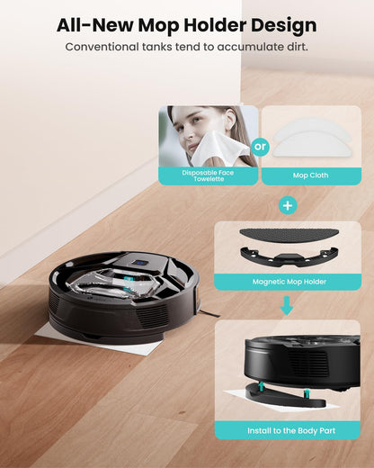 Lefant M320 Robot Vacuum, 6000Pa Strong Suction, 7.9cm Slim, 28cm DIA, 210min Runtime, Automatic Carpet Detection, Disposable Mop Pads, 2.4G Wi-Fi, Alexa/APP Control, Ideal for Pet Hair & Hard Floors