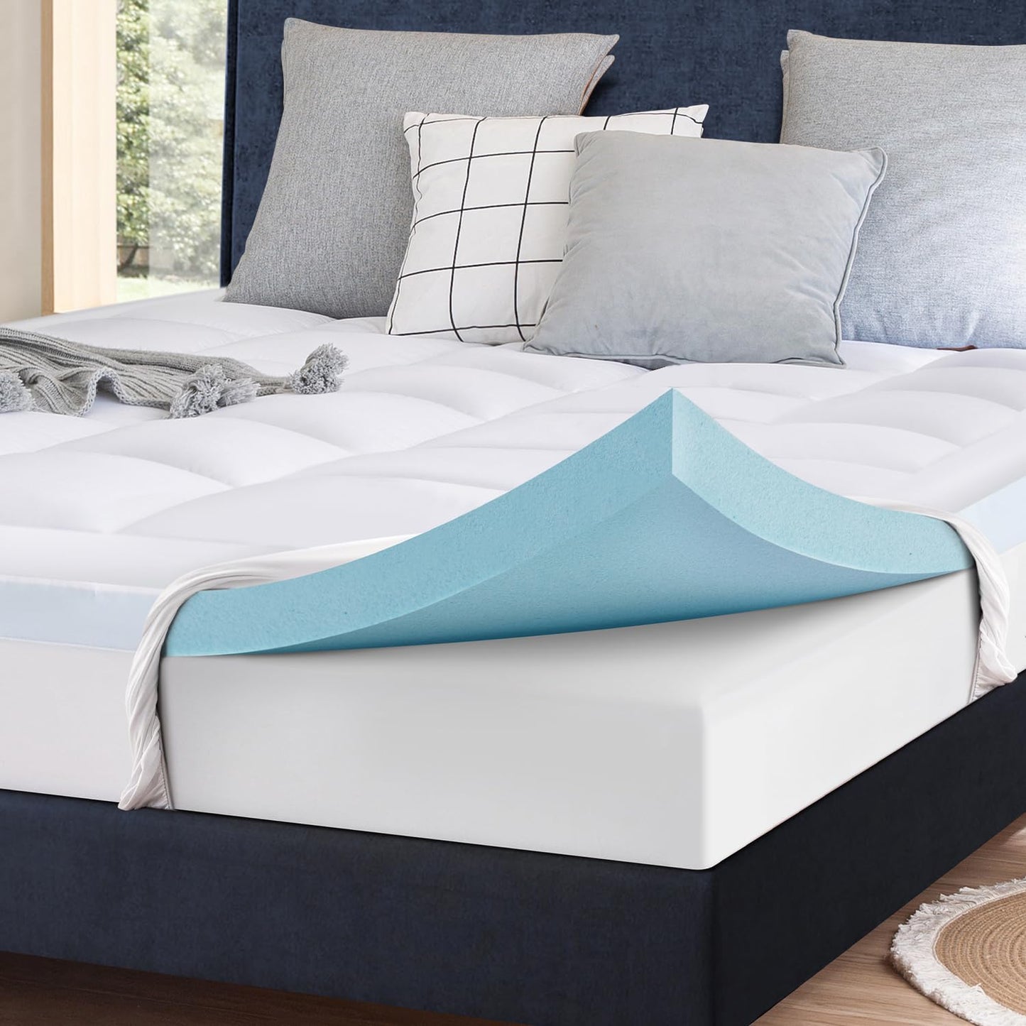 ELEMUSE Firm Mattress Topper Kingsize Bed for Back Pain Relief with Washable Cover, King Mattress Topper with OEKO-TEX & CertiPUR-US (King Size-150x200cm)