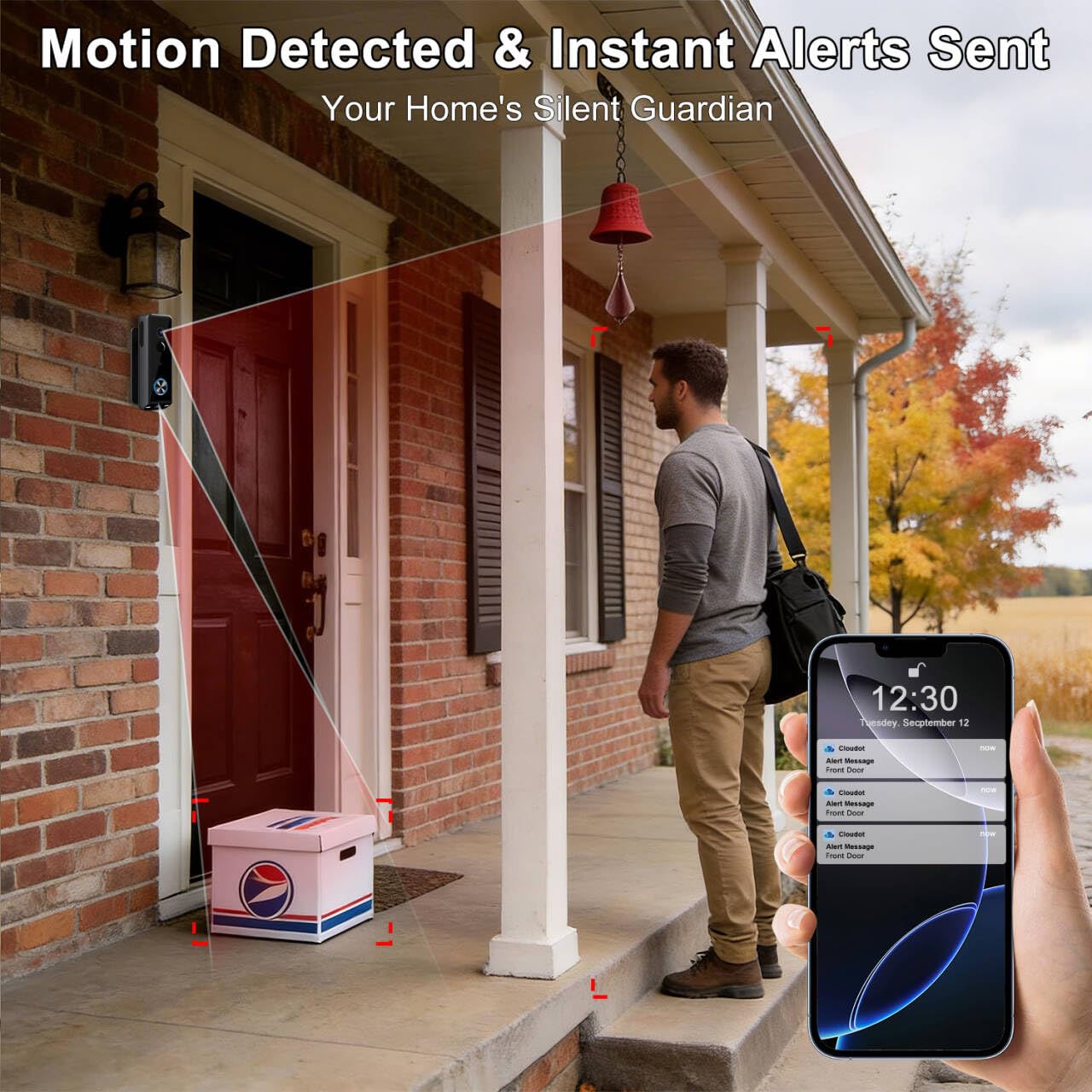 Video Doorbell Wireless Dual Camera with 2K HD Security Door Bells Cameras, Motion Detection, Wired or Battery Powered, Night Vision, 2-Way Audio, SD Card&Cloud Storage, 2.4G WiFi,Works with Alexa
