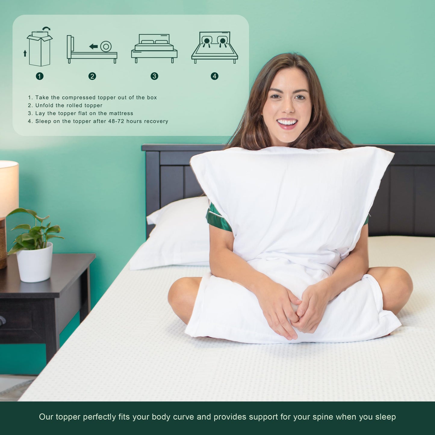 CHUN YI 3 inch Thick Double Memory Foam Mattress Topper With Anti-Slip Ventilated Hypoallergic Bamboo Cover, Soft Flexible Memory Foam Design For Pressure Relieving(7.5cm,135x190cm),White