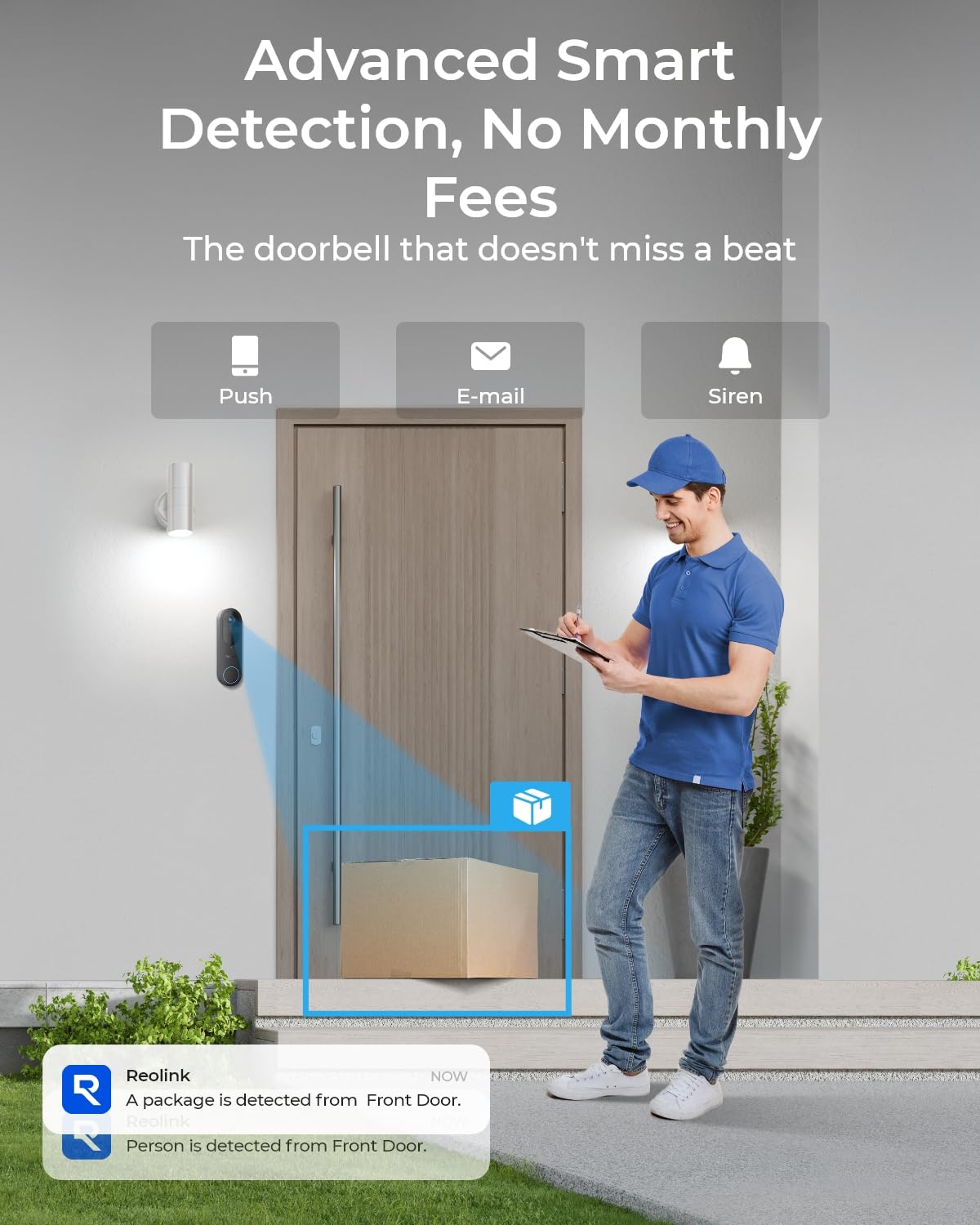 Reolink Doorbell Camera Wireless 2K 4MP with Smart Detection, Video Doorbell with Head-to-Toe View for Package Monitoring, 2.4/5GHz Wi-Fi, No Monthly Fee for Local Storage