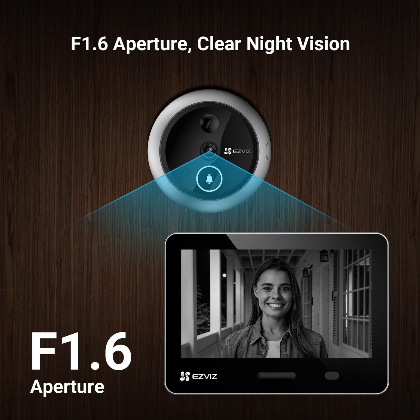 EZVIZ 4K AI Smart Peephole Camera Wireless Door Viewer, Facial Recognition Human Detection, 155° Wide View WDR, Two-Way Talk Weatherproof, 512G Storage No Monthly Fee, Easy Install 14–50mm Doors (EP4)