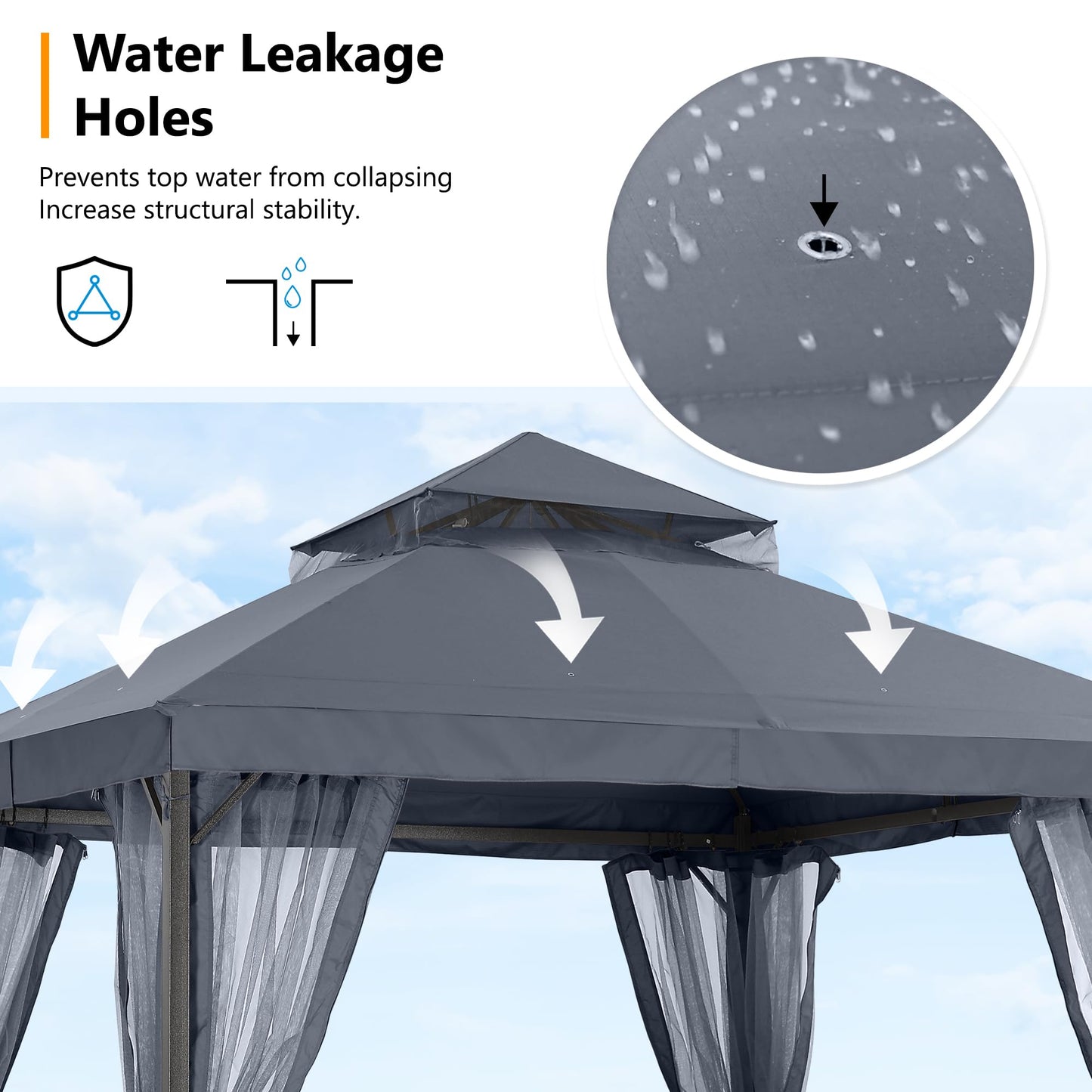 ABCCANOPY 2.5x2.5M Gazebos for Patios Double Roof Soft Canopy Garden Backyard Outdoor Gazebo for Shade and Rain (Grey)