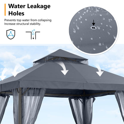 ABCCANOPY 2.5x2.5M Gazebos for Patios Double Roof Soft Canopy Garden Backyard Outdoor Gazebo for Shade and Rain (Grey)