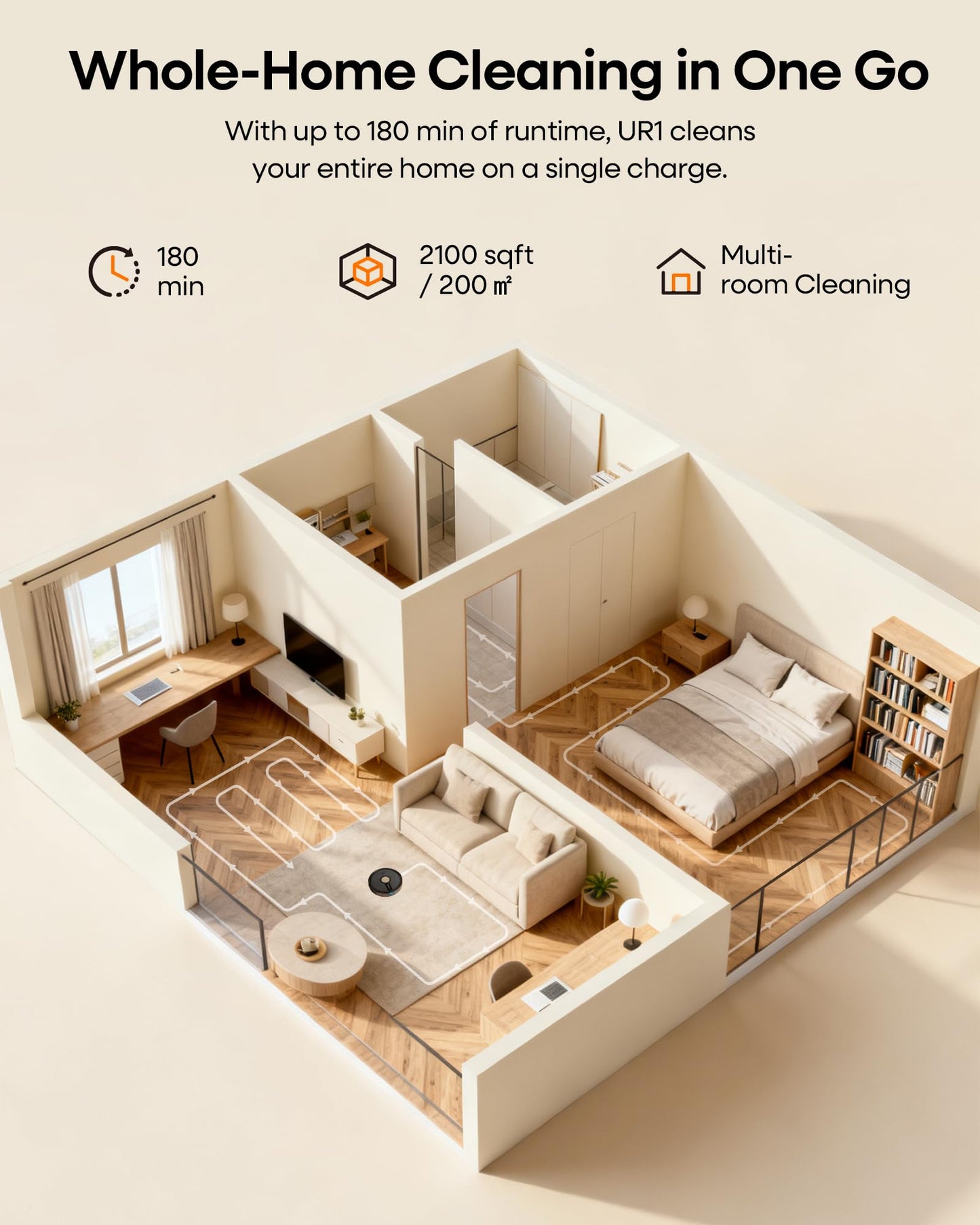 uninell UR1 Robot Vacuum Cleaner with Mop, Robotic Vacuum with 5000Pa Super Suction, 180min, Ultra Slim with Auto Carpet Boost, APP Remote Voice Control, Ideal for Carpets Hard Floors Pet Hair