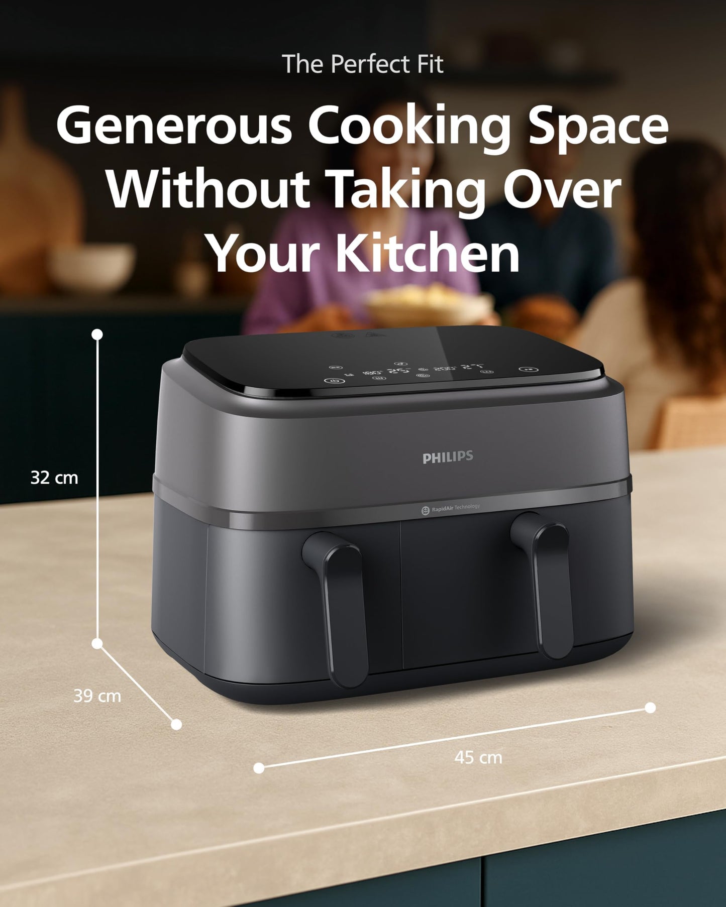 Philips Airfryer 3000 Series Dual Basket - 2 Drawer Air Fryer, 3L + 6L Capacity, RapidAir Plus Technology, 13 Ways to Cook, 90% Less Fat, Easy to Clean, Digital Touchscreen, Energy Saving (NA350/00)
