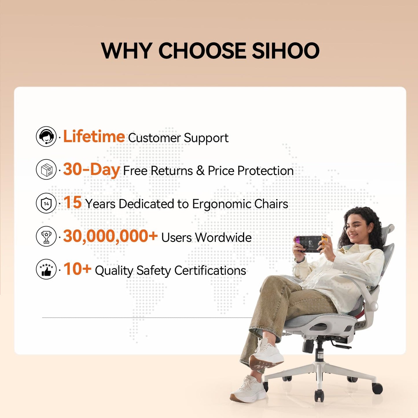SIHOO B100 Ergonomic Office Chair, Comfy Desk Chair with Adaptive Dynamic Lumbar Support, Computer Chair with Extra Wide Headrest, Flip-Up Armrests, 90-135° Tilt Lock and Breathable Mesh Cushion