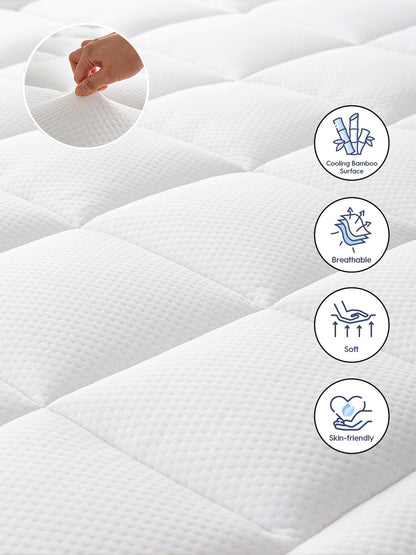 ELEMUSE Dual-layer Memory Foam Mattress Topper with Bamboo Pillow Top Cover for Back Pain Relief, with OEKO-TEX & CertiPUR-US (King 150x200cm,10cm)