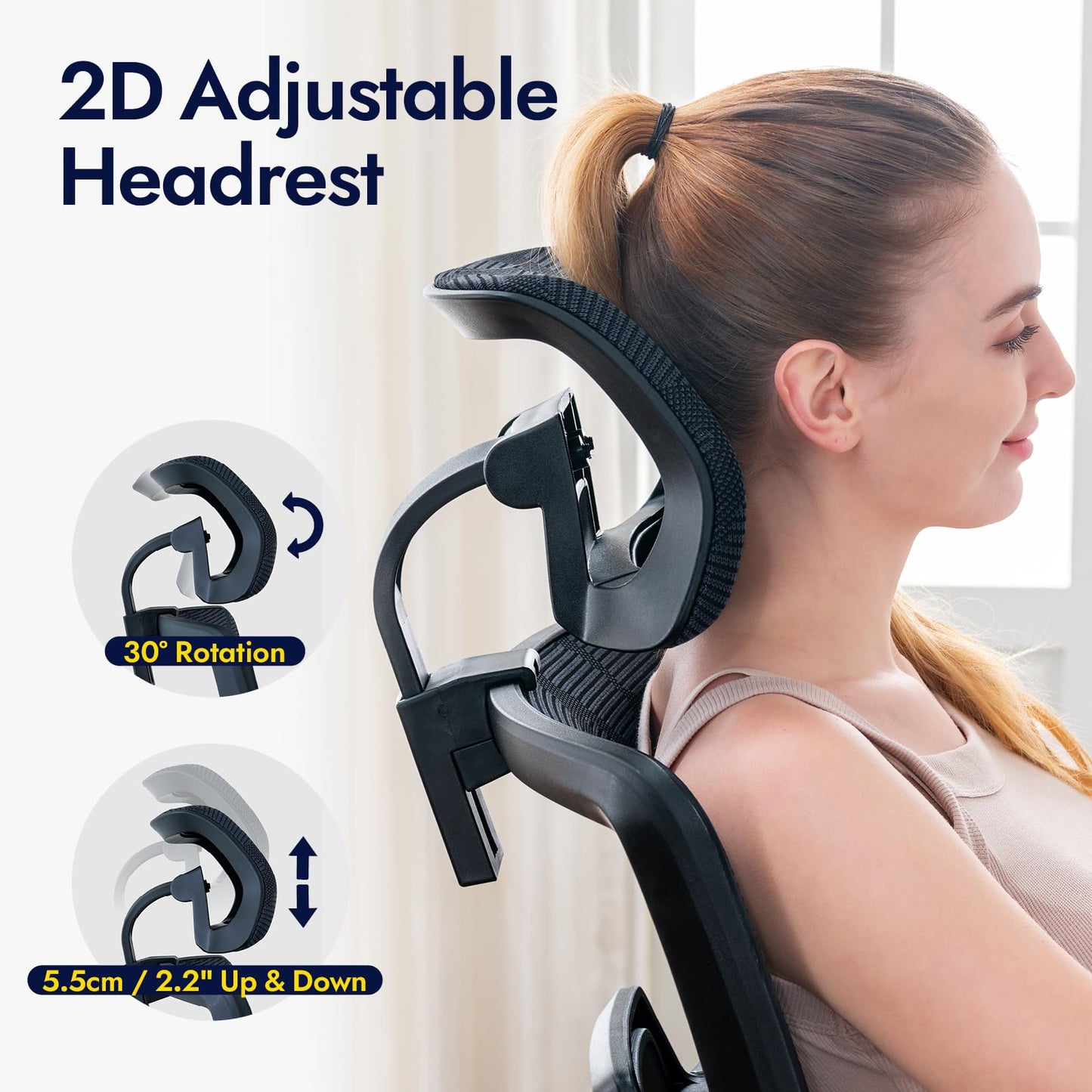 TONFARY Ergonomic Office Chair - Breathable High Back Armchair with Mesh Lumbar Support, 130° Tilt Backrest, Adjustable Seat Depth & 3D Armrest - Big and Tall, Swivel Rolling, Supports Up to 330 LBS