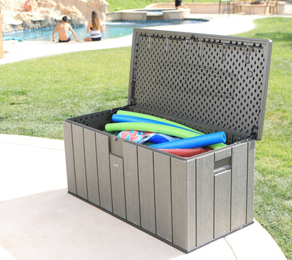 LIFETIME Plastic Wood Grain Textured Storage Box Desert Sand/Grey, 151x72x69 cm