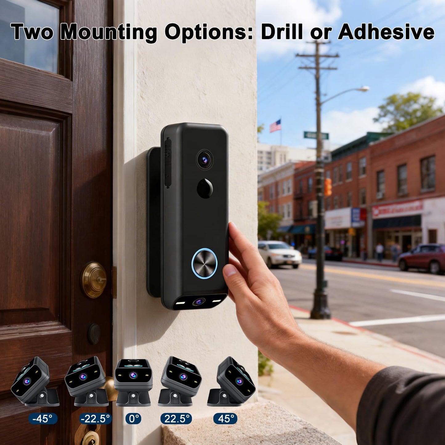 Video Doorbell Wireless Dual Camera with 2K HD Security Door Bells Cameras, Motion Detection, Wired or Battery Powered, Night Vision, 2-Way Audio, SD Card&Cloud Storage, 2.4G WiFi,Works with Alexa
