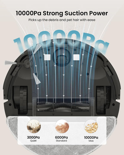 Vexilar Self-Emptying Robot Vacuum Cleaner with Mop, Laser Navigation, Up to 60 Days of Hands-Free Cleaning, 180 Mins Runtime, Strong 10000Pa Suction Robot Vacuum to Clean Floors, Carpets, Pet Hair