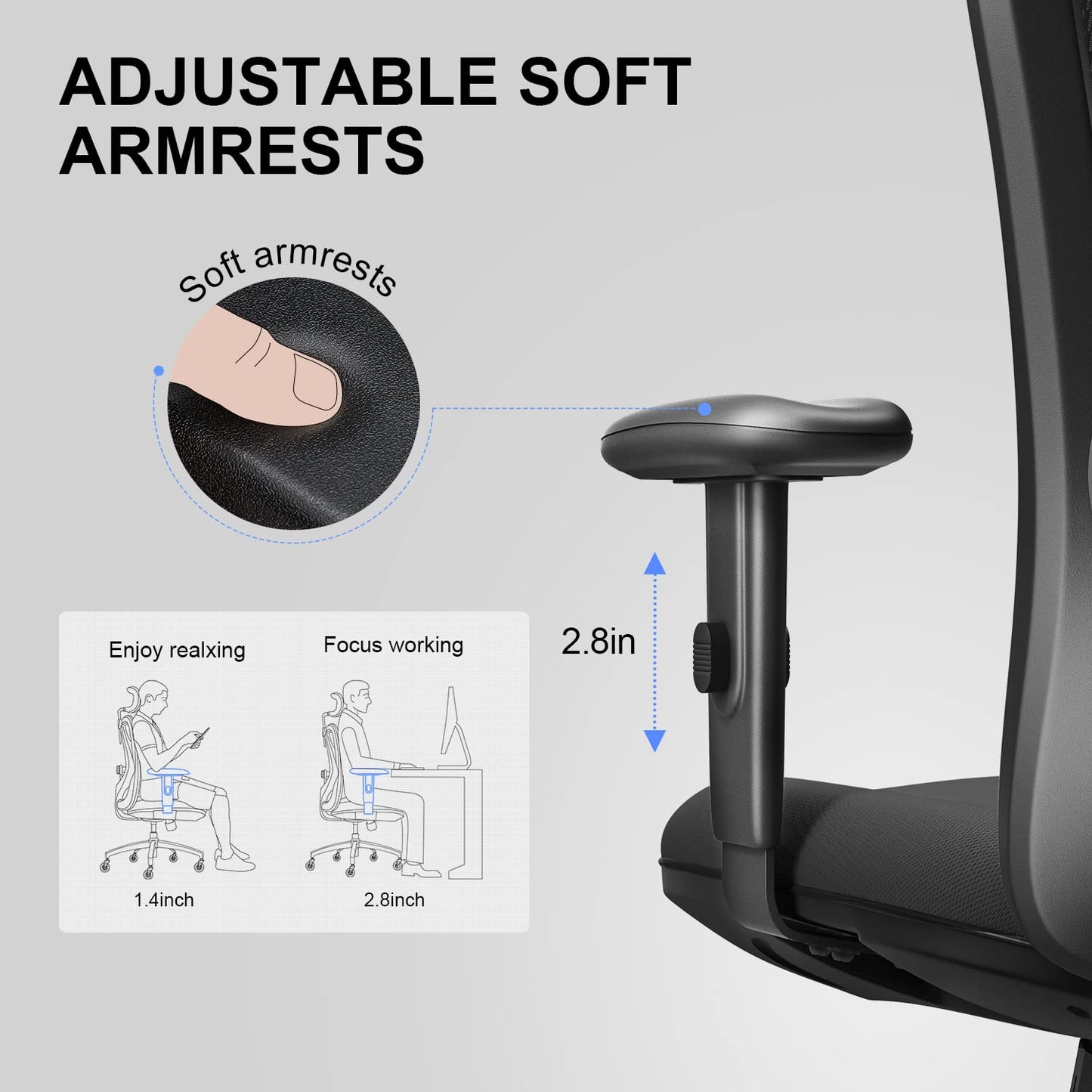 SIHOO M18 Office Chair Ergonomic Desk Chair, Breathable Mesh Design High Back Computer Chair, Adjustable Headrest and Lumbar Support, Upgraded to Rollerblade Wheels (Black)