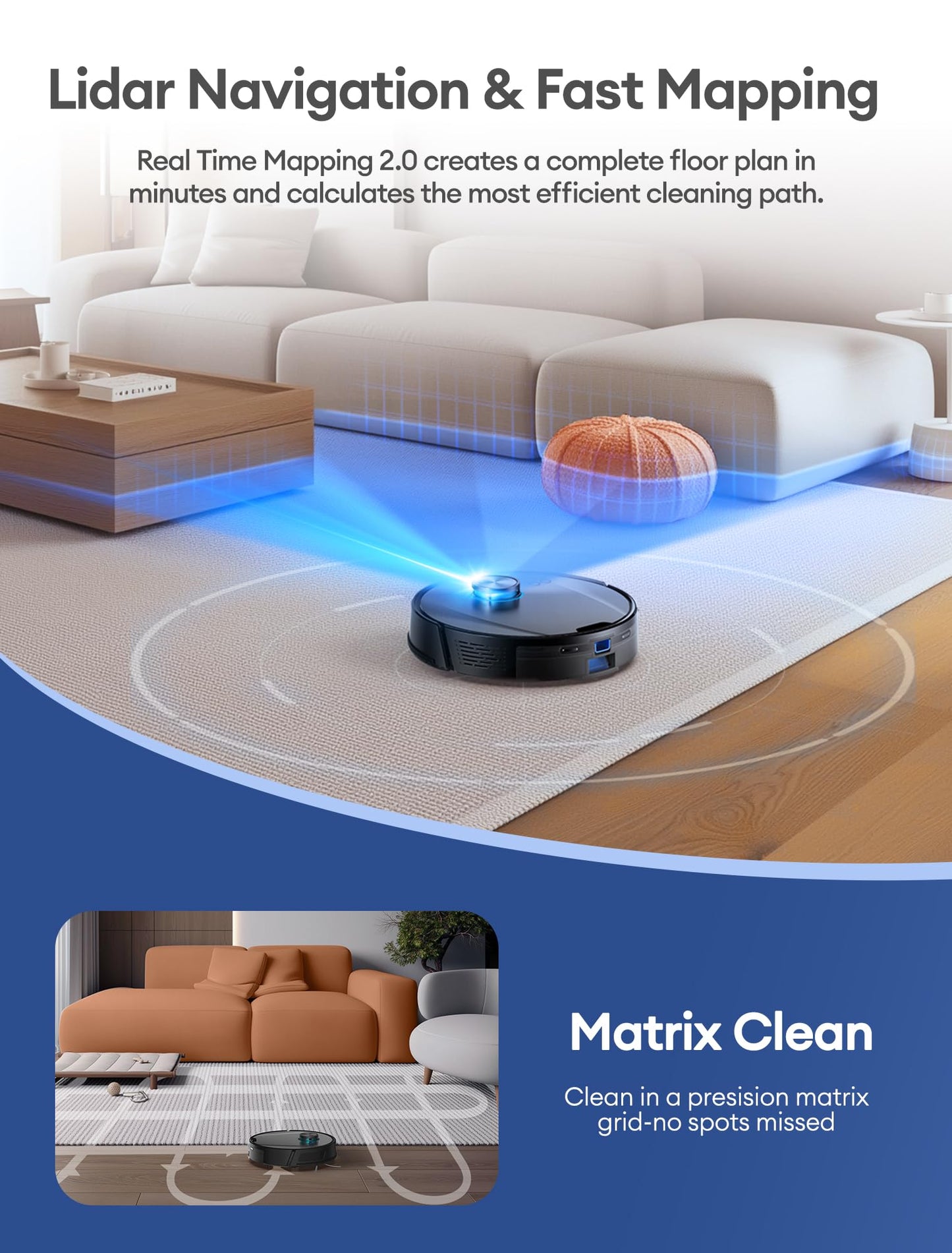 Ultenic Robot Vacuum Cleaner with Mop, Powerful 10000Pa/200 Mins Self-Emptying Robot Vacuum, LiDAR Navigation, 4 in 1 Robotic Vacuum for Pet Hair, Carpet, Hard Floor(T20 Pro+)