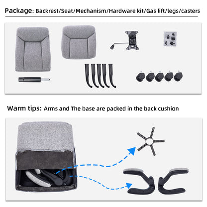MZLEE Fabric Office Chair for Home Office, Ergonomic Heavy Duty Desk Chair with Flip-up Arms & Lumbar Support, Comfortable Padded Swivel Computer Chair for Bedroom Study, 150KG Capacity, Grey