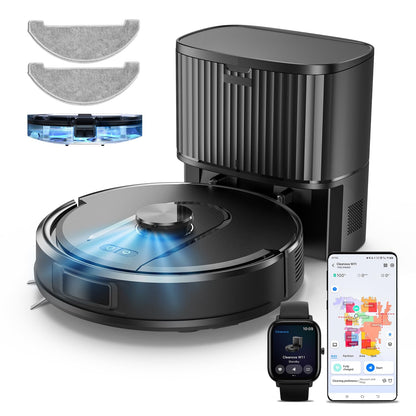 Vexilar Self-Emptying Robot Vacuum Cleaner with Mop, Laser Navigation, Up to 60 Days of Hands-Free Cleaning, 180 Mins Runtime, Strong 10000Pa Suction Robot Vacuum to Clean Floors, Carpets, Pet Hair