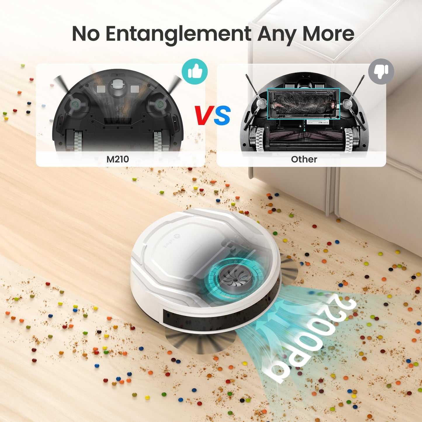 Lefant M210 Robot Vacuum Cleaner, 2200Pa Strong Suction, 7.8cm Thin 28cm DIA, Automatic Self-Charging Small Robotic Vacuums, Wi-Fi/App/Alexa Control, Ideal for Pet Hair Hard Floor and Carpet