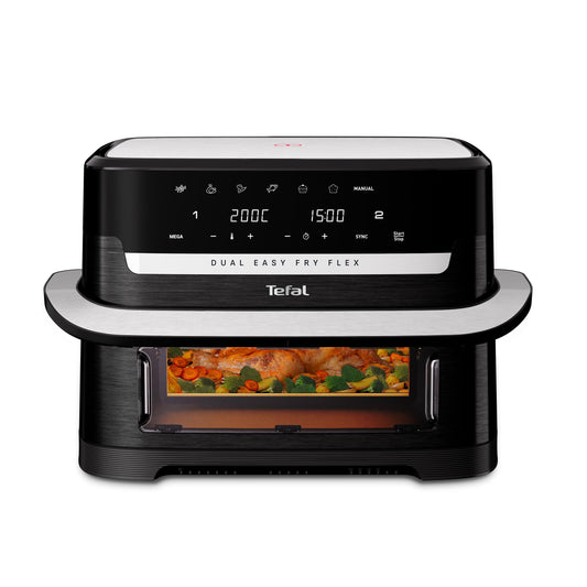 Tefal Easy Fry Flex Air Fryer, Large Drawer with Divider, Single 9L Basket or Divide into 5.5L + 3.5L, Viewing Window Crisp, Roast, Bake, Reheat, Dehydrate, EY9228G1 - Black