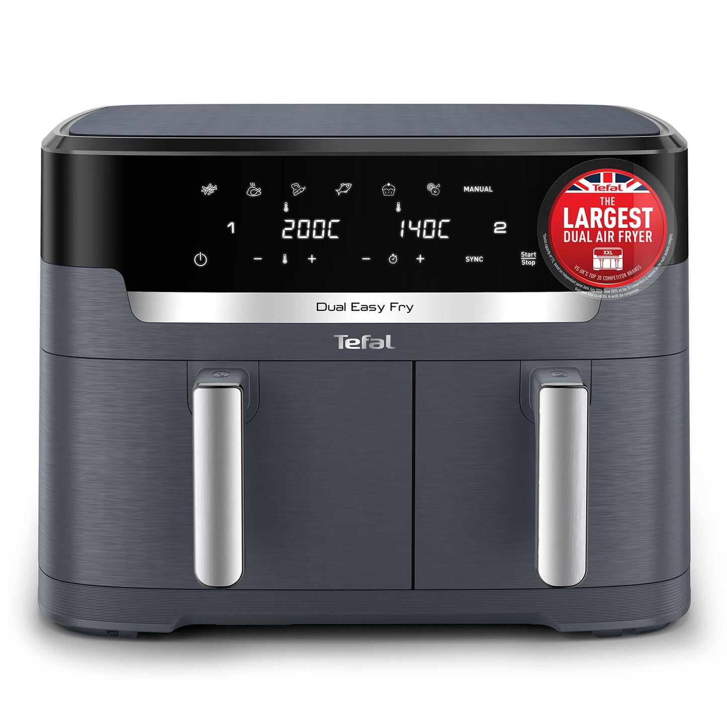 Tefal XXL Fryer 11 L, Double Drawer Oil-free, Very Crunchy, Frying, Baking, Heating, Drying, 7 Preset Programs, Washable