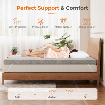 Vesgantti Mattress Topper for Double Bed, Gel Memory Foam Mattress Topper for Cool Sleep & Back Pain Relief, with Washable Cover & Corner Elastic Straps, CertiPUR-US Certified, 135x190x7.5cm
