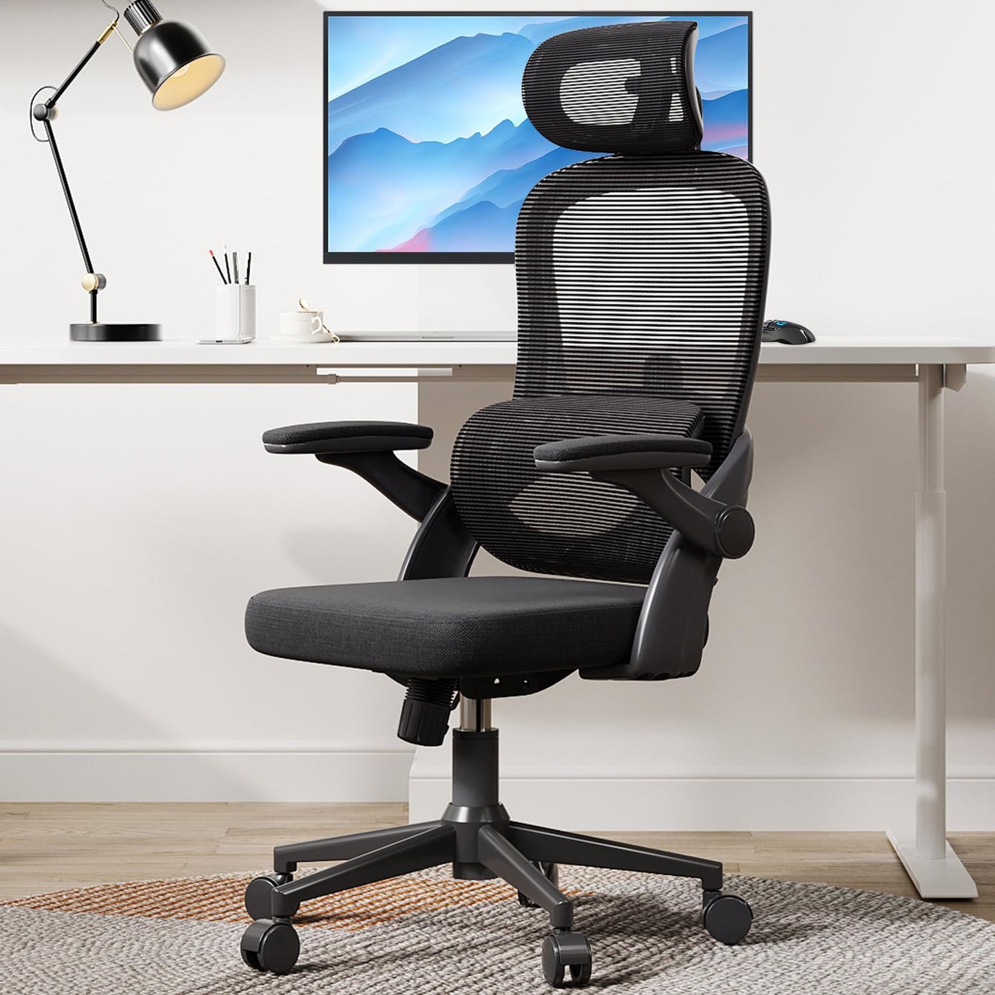 SIHOO M102C Ergonomic Mesh Office Chair, High Back desk chair with 3D Armrests, Up&Down Lumbar Support, Swivel Computer Task Chair, Black