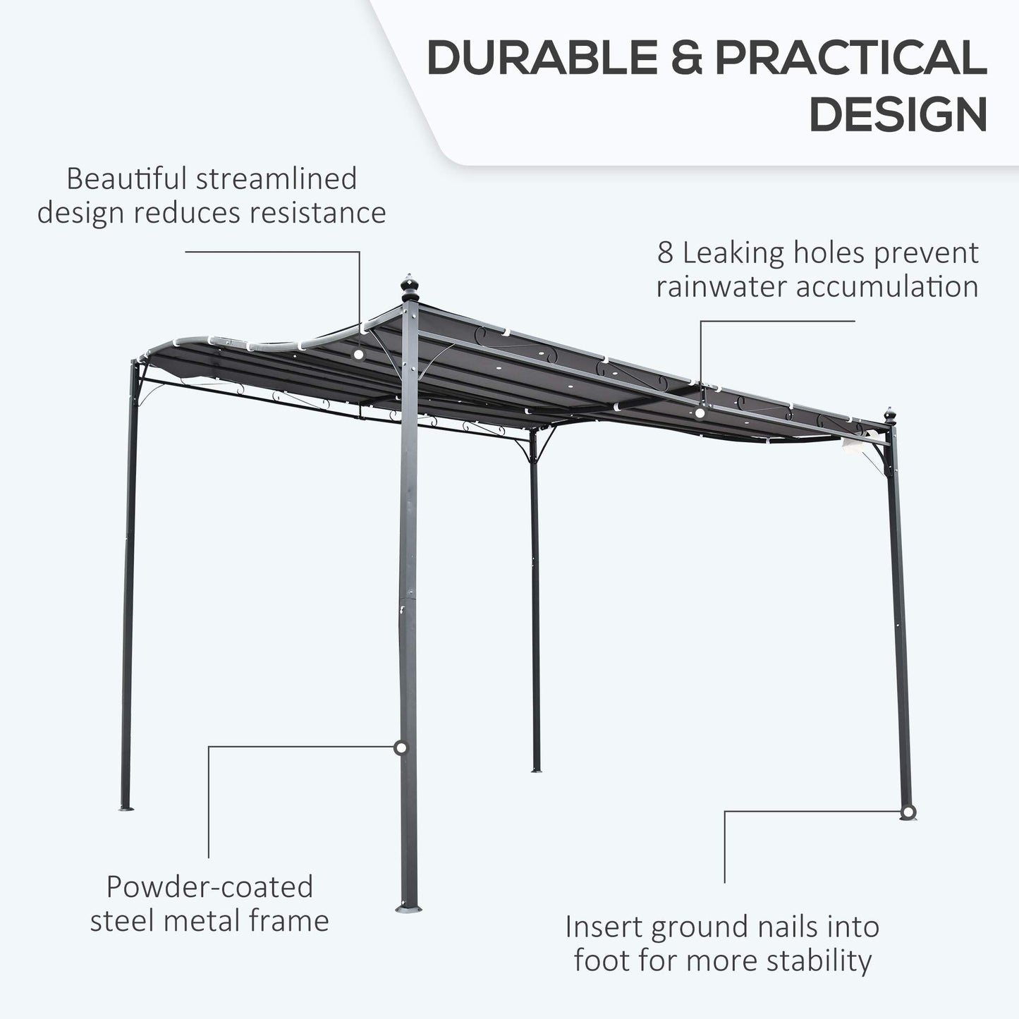 Outsunny 3 x 3(m) Pergola Gazebo Metal Frame Elegant Scrolling Weather-Resistant Canopy Sun Rain Shade Garden Outdoor Shelter, Grey