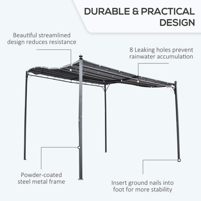Outsunny 3 x 3(m) Pergola Gazebo Metal Frame Elegant Scrolling Weather-Resistant Canopy Sun Rain Shade Garden Outdoor Shelter, Grey