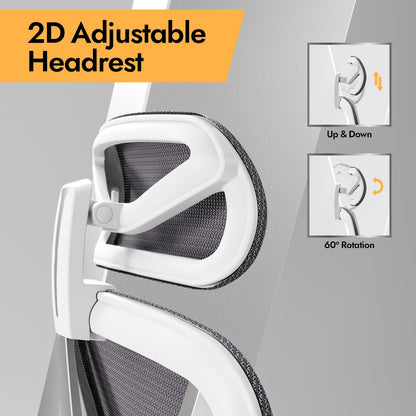 HOLLUDLE Ergonomic Office Chair with 3D Lumbar Support & 3D Adjustable Armrests – V-Back Design, Comfortable Desk Chair for Office & Home, White