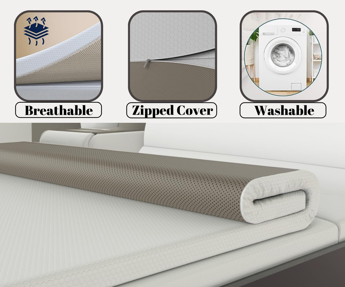 Sleepy Owl 4 Inch Memory Foam Mattress Topper KING Bed, 10cm Thick Gel Infused Orthopedic Mattress Pad for Back Pain, Removable Washable Zipped Cover with Elastic Straps (King 150x200, 10 cm)