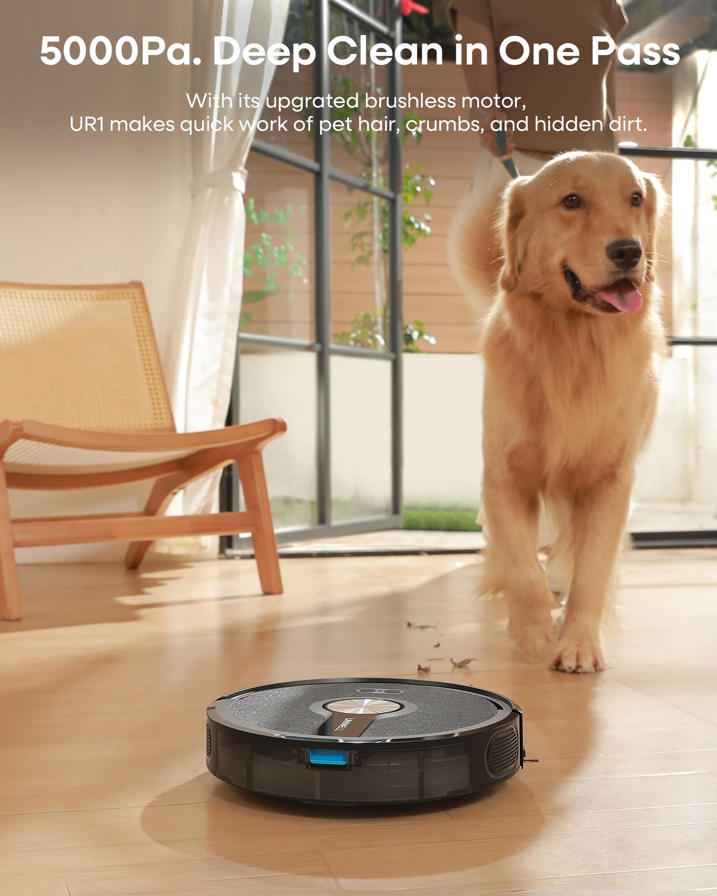 uninell UR1 Robot Vacuum Cleaner with Mop, Robotic Vacuum with 5000Pa Super Suction, 180min, Ultra Slim with Auto Carpet Boost, APP Remote Voice Control, Ideal for Carpets Hard Floors Pet Hair