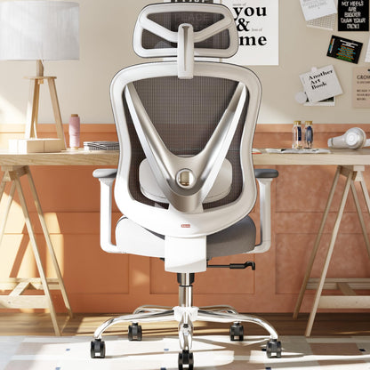HOLLUDLE Ergonomic Office Chair with 3D Lumbar Support & 3D Adjustable Armrests – V-Back Design, Comfortable Desk Chair for Office & Home, White