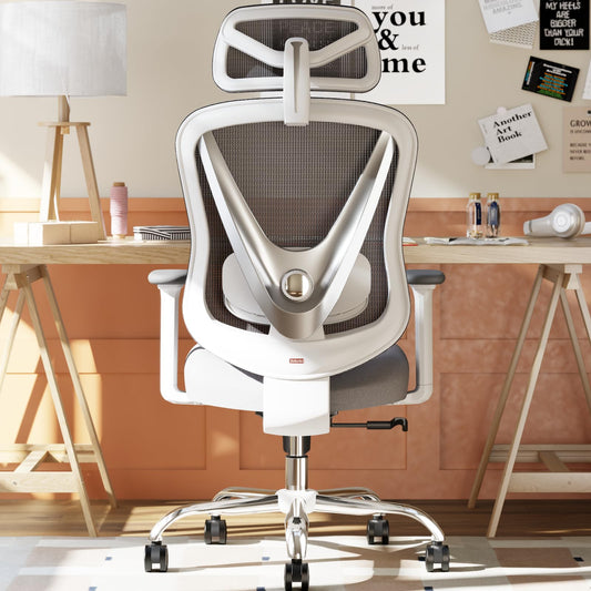 HOLLUDLE Ergonomic Office Chair with 3D Lumbar Support & 3D Adjustable Armrests – V-Back Design, Comfortable Desk Chair for Office & Home, White