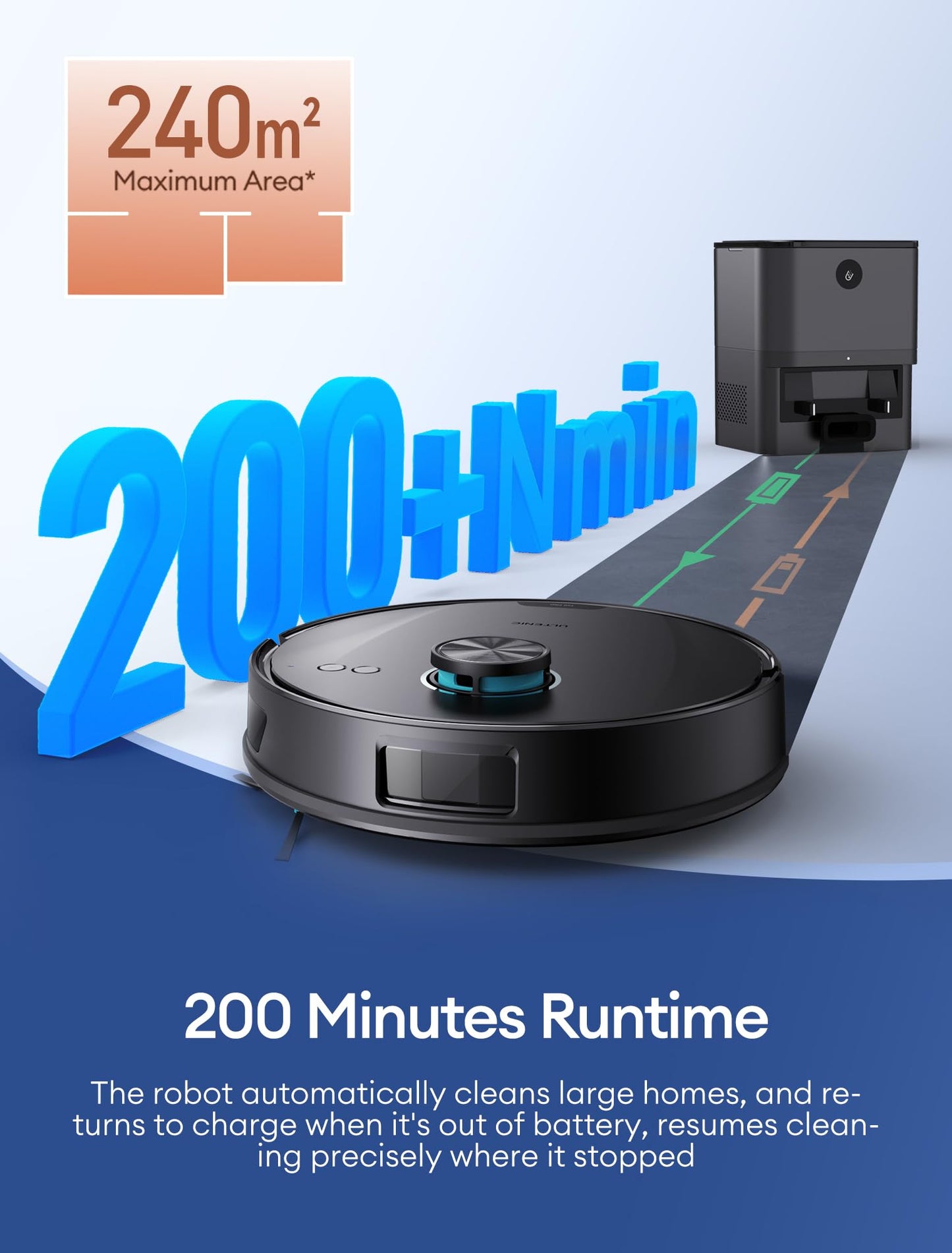 Ultenic Robot Vacuum Cleaner with Mop, Powerful 10000Pa/200 Mins Self-Emptying Robot Vacuum, LiDAR Navigation, 4 in 1 Robotic Vacuum for Pet Hair, Carpet, Hard Floor(T20 Pro+)
