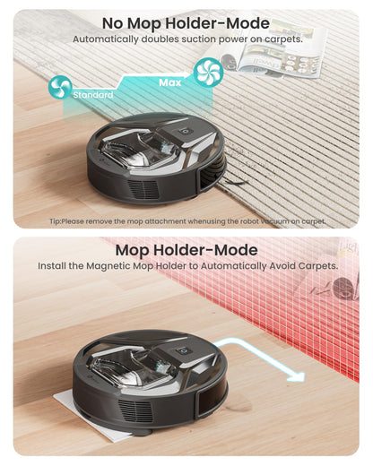 Lefant M320 Robot Vacuum, 6000Pa Strong Suction, 7.9cm Slim, 28cm DIA, 210min Runtime, Automatic Carpet Detection, Disposable Mop Pads, 2.4G Wi-Fi, Alexa/APP Control, Ideal for Pet Hair & Hard Floors