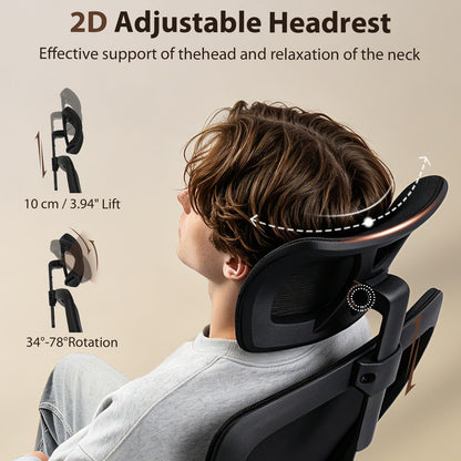 Durrafy Office Chair, Desk Chair with Adjustable Headrest, Lumbar support and Liftable Armrest, High Back Ergonomic Office Chair, Breathable Mesh Backrest for Comfy, Computer Chair for Home/Office