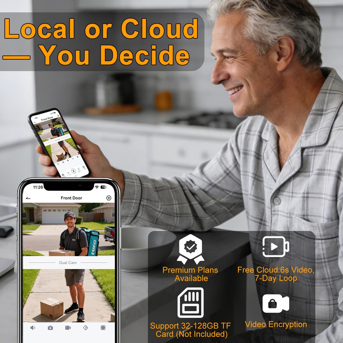 Video Doorbell Wireless Dual Camera with 2K HD Security Door Bells Cameras, Motion Detection, Wired or Battery Powered, Night Vision, 2-Way Audio, SD Card&Cloud Storage, 2.4G WiFi,Works with Alexa