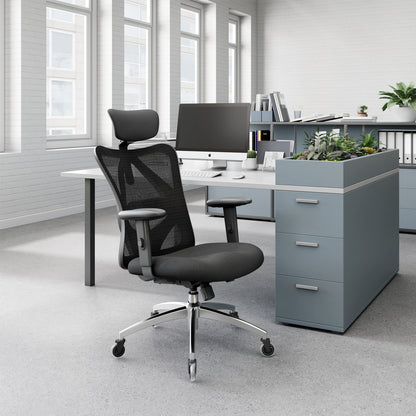 SIHOO M18 Office Chair Ergonomic Desk Chair, Breathable Mesh Design High Back Computer Chair, Adjustable Headrest and Lumbar Support, Upgraded to Rollerblade Wheels (Black)
