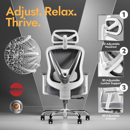 HOLLUDLE Ergonomic Office Chair with 3D Lumbar Support & 3D Adjustable Armrests – V-Back Design, Comfortable Desk Chair for Office & Home, White