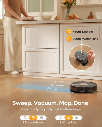 uninell UR1 Robot Vacuum Cleaner with Mop, Robotic Vacuum with 5000Pa Super Suction, 180min, Ultra Slim with Auto Carpet Boost, APP Remote Voice Control, Ideal for Carpets Hard Floors Pet Hair