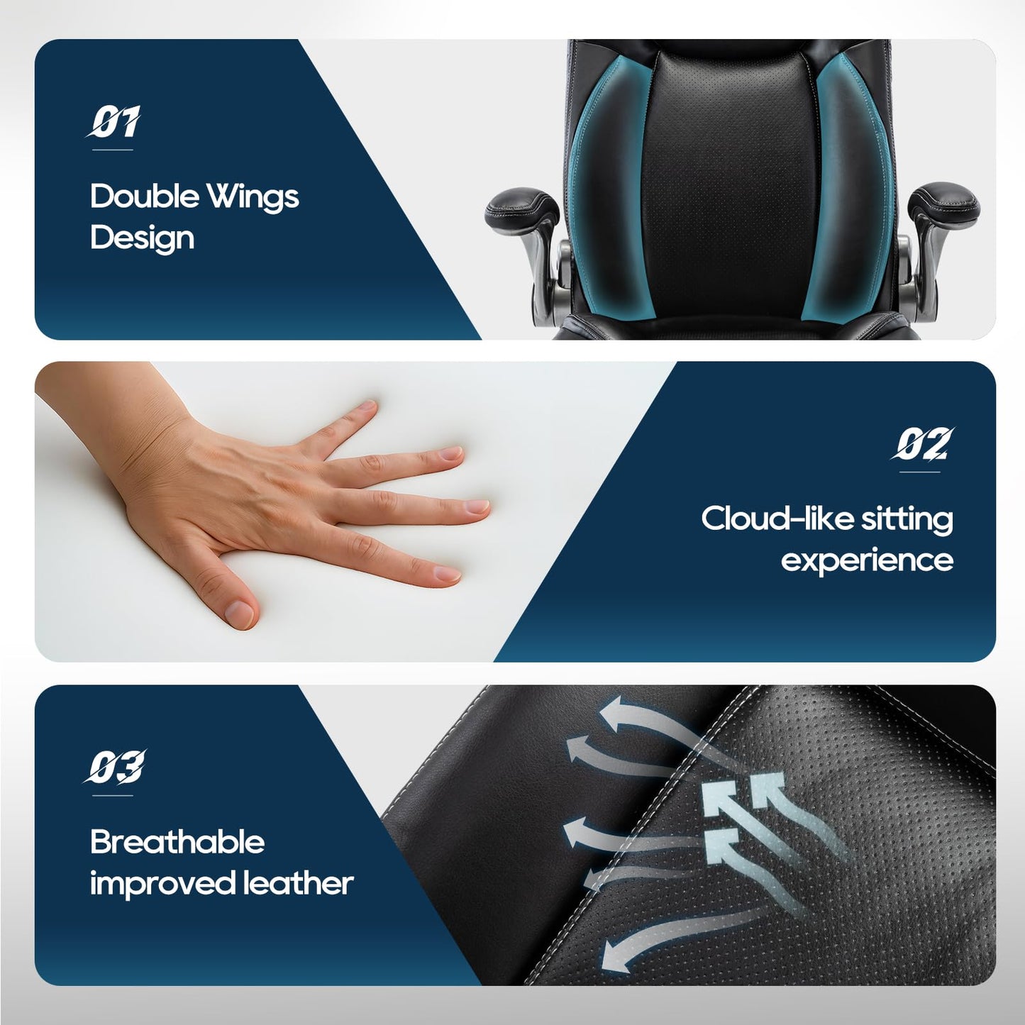 Ergonomic Executive Office Chair with Adjustable Lumbar Support, Flip-up Armrests, Double Padded Seat & Tilt Function – High Back Swivel Desk Chair for Home Office & Gaming,Black